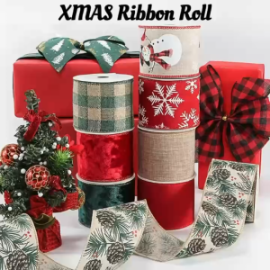Widened linen ribbon (2.7 Meters/Roll 8cm) Christmas tree decorationsRibbon gift packaging Christmas DIY