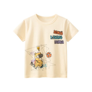 27home Pure Cotton Cartoon Print Short Sleeve T-Shirt Baby Girl Clothes Summer New Arrival Casual Style round Neck Sweatshirt