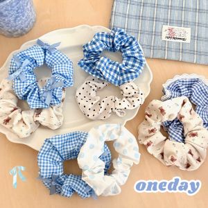 แหวนยางยืดสีฟ้าสไตล์วิทยาลัย ชุดเครื่องประดับผมสำหรับเด็กผู้หญิง แหวนยางยืดผมแบบมีสไตล์และเรียบง่าย แหวนยางยืดผมแบบลำลอง