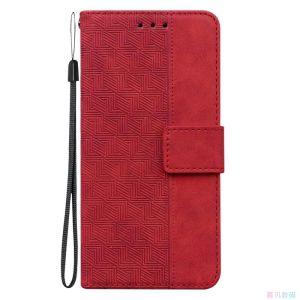 Geometric Pattern Red for Galaxy Y24/S23/S22/S21 5G Samsung Flip Phone Case S20/S10/S9/S8 Ultra/FE/Plus/+ Leather Case Drop-Resistant Protective Case Phone Case