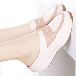 Leather Half Slippers Womens Flat Shoes Comfortable Summer Open-Toe High-End Sensation Slip-On Ladies Casual Footwear