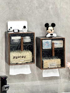 Bathroom Toilet Paper Box Wall-Mounted Waterproof Tissue Holder Double Layer Vintage Style Paper Towel Rack No Drilling Required