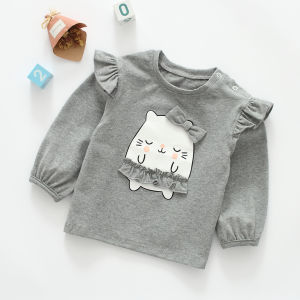 Princess Style Long Sleeve Cotton T-Shirt for Baby Girls Outwear Base Layer Shirt Korean Version Autumn Spring Seasonal Wear