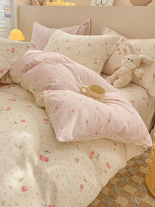 Yaluxiao  Cotton Bedding Set Dormitory Single Double Bed Sheet Three Piece Set Pure Cotton Four Piece Set Rabbit Print