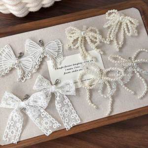 Princess Style Pearl Shoe Buckle Womens Decorative Lace Butterfly Knot Shoelace Buckle Shoe Accessory Fashionable Trendy