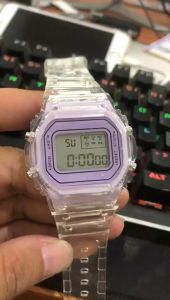Watchyou Jam Tangan Wanita Rubber Digital Segi Transparan Murah Karet Sport Led Pria / Wanita Couple Watches