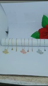 KALUNG TITANIUM ANGSA 2 PERMATA PUTIH PERHIASAN WANITA TERKINI ANTI KARAT DAN LUNTUR