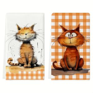 2-Pack of Fun Cat Kitchen Towels Dish Towels Hand Towels Kitchen Decorative Towels Neighbor Gifts Sweet Housewarming Gifts for Friends Mom Gifts Birthday Gifts for Friends.