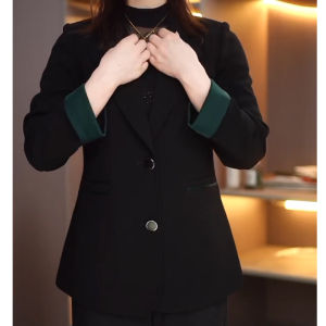 Classic Black And Color Block Short Suit Jacket for Women Casual Versatile Spring Autumn New Style Commute Single Button Long Sleeve Slim Fit