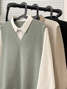 YEBO | Oversized Knitted Vest Long Sleeve Shirt for Plus Size Men and Women