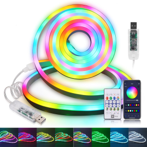 RGBIC LED Neon Light Strip พร้อมซิงค์เพลง 16 ล้านสีเปลี่ยน 1 M/2 M/3 M/5 M USB Powered Gaming Ambient แสงแบบยืดหยุ่น