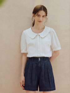 INMAN | 100% Xinjiang Cotton Embroidered Collar French Style Summer Shirt
