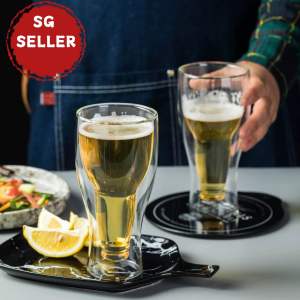 【SG Stock】🔥 350ML High Borosilicate Glass | Creative Double-Layer Flip Glass | Beer Wine Multi-Use Glass