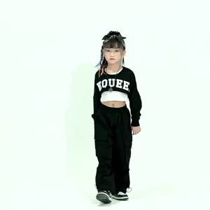 《302》Children Hip-Hop Trendy Clothes Autumn Girl Hip Hop Jazz Dance Costume Suit Little Girl jazz Dance performance clothing
