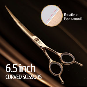 Fenice HY Rose Gold 6.5/7.0 Inch 440C Pet Dog Grooming Routined/Serrated Curved Scissors for Trimming Round Head/Legs/Face Hair