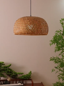Natural Bamboo Rattan Pendant Light Woven Hanging Ceiling Lamp Warm Boho Decor for Dining Cafe Home