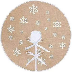 VIKAMA Christmas Tree Skirt Burlap Tree Skirt with White Snowflake Printed Xmas Tree Base Cover Mat for Holiday Party Decoration