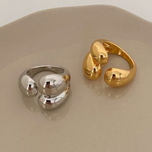 Anenjery แหวนหยดน้ำสีเงินแบบไม่สมมาตรสำหรับผู้หญิงแหวนทองแบบเปิดแนวแฟชั่นเรียบง่ายเครื่องประดับดีไซน์เกาหลี