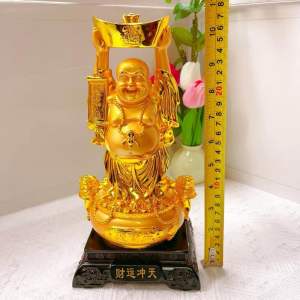 Golden Buddha Statues with Gold Bars on Bases for Feng Shui Decor
