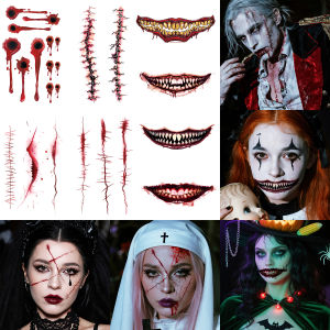 8Pcs Halloween Horror Temporary Tattoo Stickers Scar Fang Long-lasting and Waterproof Halloween Role-playing For Mouth Arm.