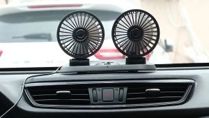 Car Fan Ventilator Fan Car Dual Head Fan 360 Rotatable Desktop USB Mini Fan Dual Speed Adjustable Cooling Car Fan Car singnal Head Fan