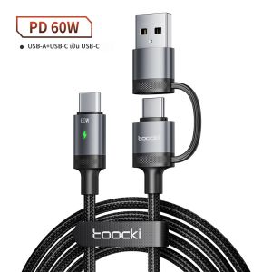Toocki | สายชาร์จแบบแยกได้ Toocki สำหรับ Apple Huawei Android สายข้อมูลแบบแยกได้ USB-C Lightning PD60W Quick Charge สำหรับโทรศัพท์มือถือและแท็บเล็ต