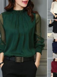 plus Size Long Sleeve Lace Base Shirt Street Style Solid Color round Neck Regular Length Womens T-shirt Spring Season