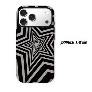 BILIBILI | Black White Star Optical Illusion Phone Case for iPhone 18 17 16 15 14 13 12 11 Air Pro Max Plus Double-layer Cover