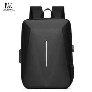 LouisWill Fashion Mens Hard Shell Backpack Portable Laptop Backpack Large Capacity Business Computer Backpack 15.6-inch Waterproof Backpack Casual School Bag with USB Port Combination Lock & Luggage Strap for Travel/Study/Business