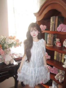 Váy Mùa Hè Màu Xanh Biển Cho Nữ Váy Chữ a Không Tay Cổ Treo Váy Công Chúa Ngọt Ngào Váy Xếp Ly