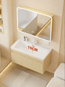 LANGXIANG | Solid Wood Style Aluminum Bathroom Cabinet Ceramic Basin