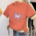 Baju kaos crop Butterfly anak perempuan import kece kerut serut umur 1-10 tahun. 
