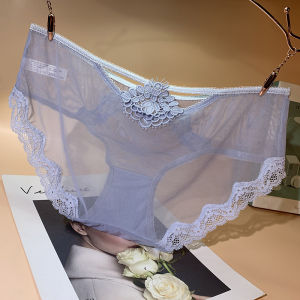 กางเกงในผู้หญิงทรงสามเหลี่ยมลูกไม้ปักลายสไตล์ญี่ปุ่นเซ็กซี่ใส่สบายฉลุลายซีทรูบางเฉียบผ้าตาข่ายไร้รอยต่อเอวต่ำคลุมสะโพก