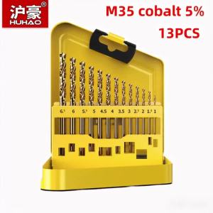 HUHAO | Bộ Mũi Khoan Xoắn Phủ Titan Huhao 13 Chiếc Đường Kính 1-6.5mm Cán Tròn Thép Tốc Độ Cao Dùng Cho Chế Biến Gỗ Và Khoan Kim Loại