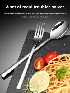 304 Stainless Steel Korean Style Long Spoon Fork Household Eating Soup Spoon Spoon South Korea Long Iron Spoon Spoon