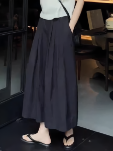 กางเกงขายาวทรงหลวมเอวสูงสำหรับผู้หญิง กางเกงขายาวทรงหลวมสีดำ ฤดูใบไม้ร่วงปี 2025 กางเกงขายาวทรงหลวมสุดเก๋สำหรับผู้หญิง