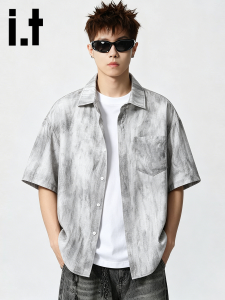 izzue | Summer Thin and Cool Sensation Tie-Dye Mens American Loose Short Sleeve Shirt