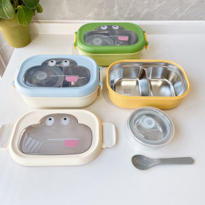 304 Stainless Steel Cartoon Lunch Box Compartment Lunch Box Student Lunch Office Worker Lunch Box with Soup Bowl Tableware