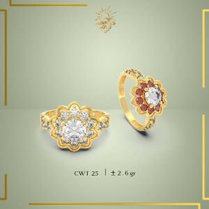 CINCIN WANITA EMAS GOLD 6K (300) MODEL SUNFLOWER SERIES BUNGA CANTIK SOLITAIRE MEWAH GLAMOUR BESAR - CT 25