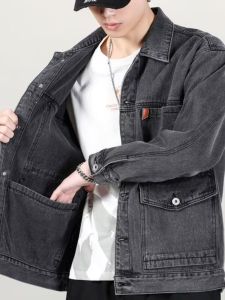 Áo Khoác Denim Nam Nhiều Túi Làm Việc Chống Thấm Nước Chống Nhiệt Thường Ngày Mùa Thu Dài Tay Nút Đơn Màu Trơn Phong Cách Công Sở