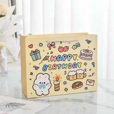Large Size Birthday Gift Bag Cute Cartoon Handheld Paper Bag Happy Birthday Present Packaging Bag for Festival And Celebration