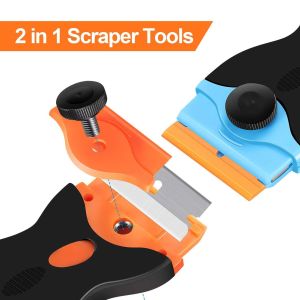 Double-Sided Scraper W/ 20pcs Razor Blade Auto Film Sticker Glue Ice Remover Razor Gap Glass Kitchen Car Cleaner Squeegee Knife