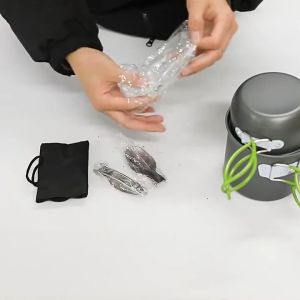 Bộ nồi + Dao Nĩa và Muỗng nấu ăn cắm trại Bộ dụng cụ nấu ăn ngoài trời 1-2 người