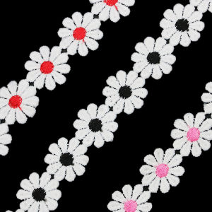 พู่ประดับชายผ้าเดซี่ปักลาย25มม. (2หลา/ม้วน) ตัดขอบดอกไม้ผ้าโพลีเอสเตอร์บรรจุกล่องเค้กตกแต่งบ้าน DIY