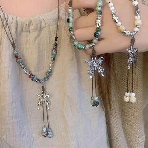 สร้อยคอเซรามิกลายผีเสื้อแบบเรียบง่ายหรูหรา สร้อยคอโซ่กระดูกไหปลาร้า ดีไซน์ไฮเอนด์ ดีไซน์เล็ก สร้อยคอแบบใหม่