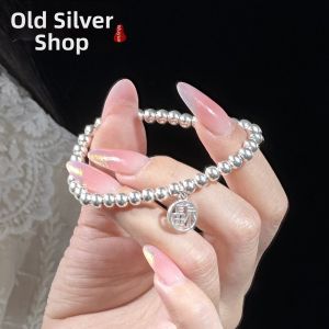 WU YUE JEWELRY | Genuine Sterling Silver 999.9 Beads Bracelet