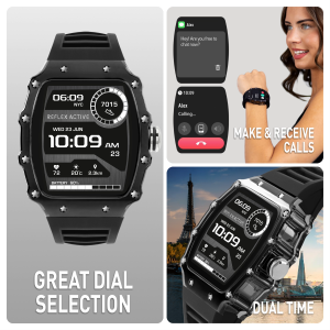 Reflex Active Series 51 Black Strap Smart Calling Watch 1.76" IP68 GPS heart rate sleep calorie sports tracking