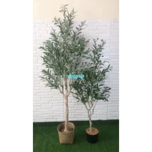 Pohon Artificial Tanaman Hias Zaitun Olive X3 T140 & T180 Latex Cover Pot Anyaman Purun No Handle Dekorasi Ruang Tamu