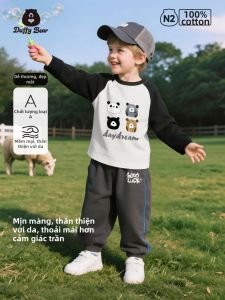DUFFY BEAR | Bộ Áo Thun Dài Tay Raglan và Quần Thể Thao Bé Cotton