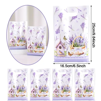 10/20/50pcs Purple Lavender Candy Gift Bags Floral Butterfly Tote Bags for Wedding Birthday Seasonal Spring Party Favor Supplies